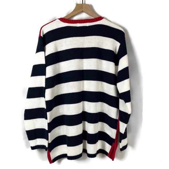 Vintage QUACKER FACTORY Red White Blue Flag Star Cotton Ramie Sweater Size Large - Picture 2 of 7